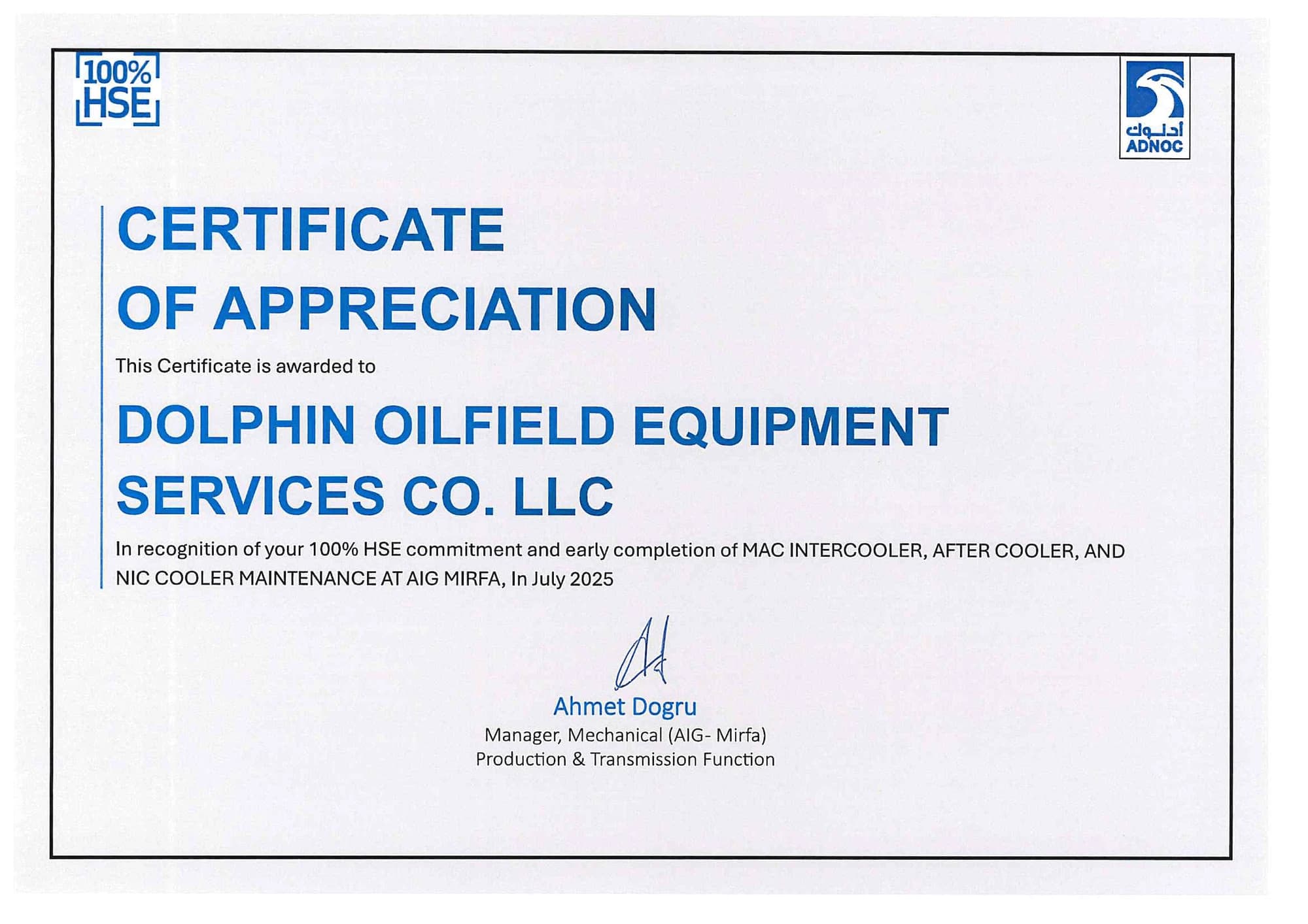 ADNOC — AIG Mirfa